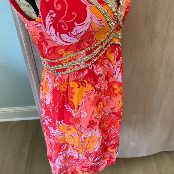 MUSE Boston Proper Mod Y2K pucci inspired retro floral silk Lotus dress coral 6 - Picture 14 of 15
